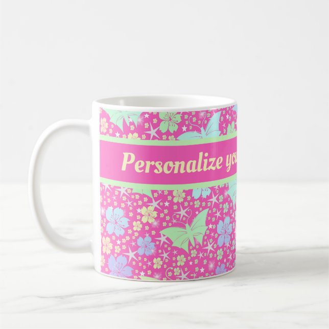 Taza De Café rosa, plata, mariposa, metalizado, decoración, dis (Izquierda)