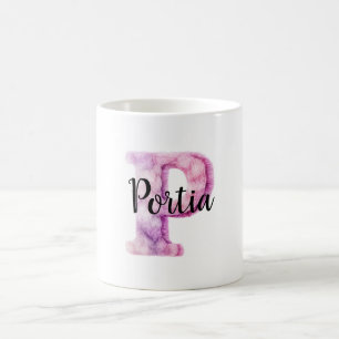 Taza De Café Rosa Púrpura Acogedor Nombre con Letra P 