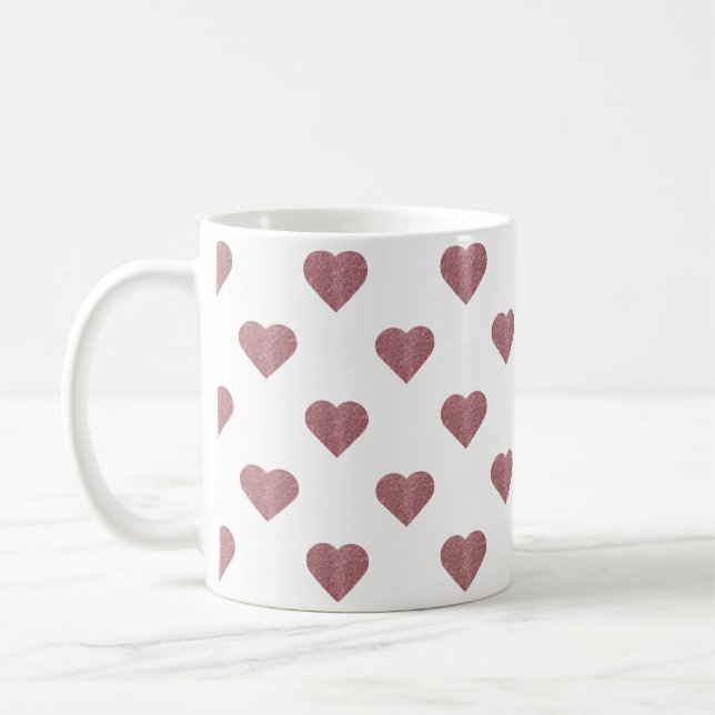 Taza De Café Rosa purpurina Corazón de Oro Fondo Blanco (Izquierda)