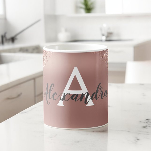 Taza De Café Rosa Purpurina de espuma dorada Monograma Nombre e (Subido por el creador)