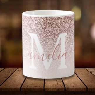 Taza De Café Rosa purpurina de imitación dorada texturizado ros
