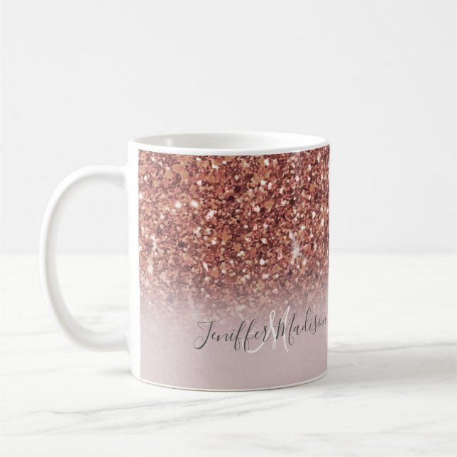 Taza De Café Rosa purpurina de oro Nombre personalizado         (Izquierda)