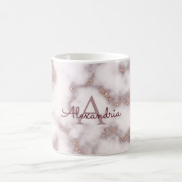 Taza De Café Rosa Purpurina de Relieve metalizado dorado Marble