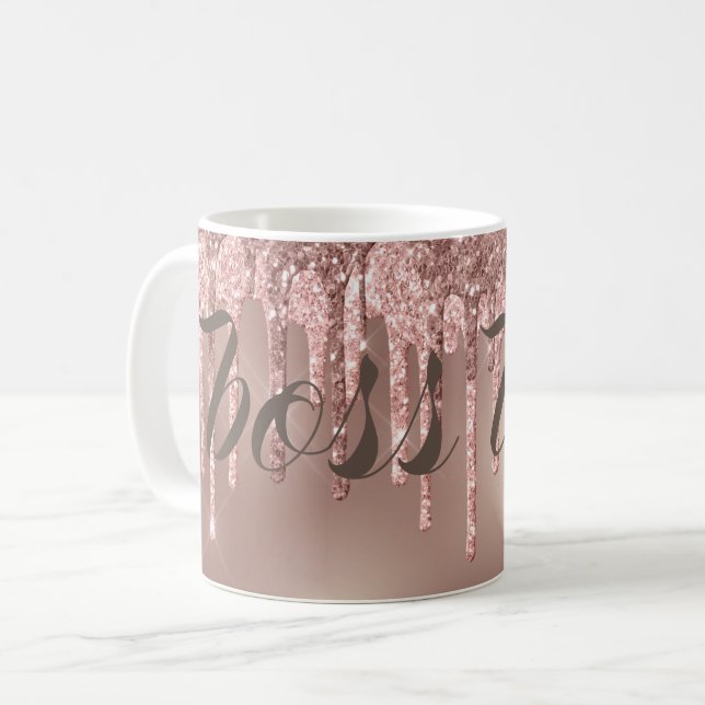 Taza De Café Rosa Purpurina Oro Dris Jefe Lady (Anverso izquierdo)