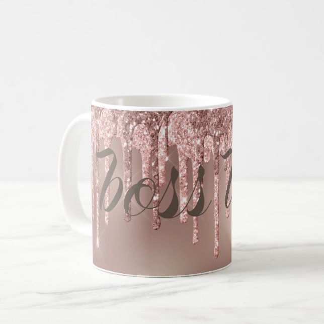 Taza De Café Rosa Purpurina Oro Dris Jefe Lady (Anverso izquierdo)