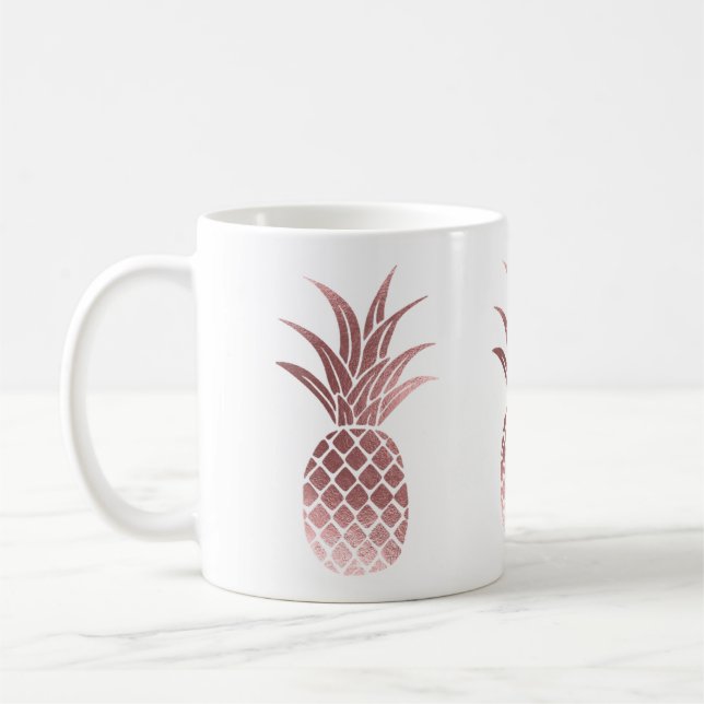 Taza De Café Rosa Relieve metalizado dorado de piña (Izquierda)
