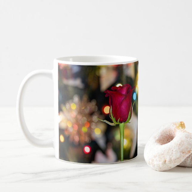 Taza De Café Rosa roja 3620 con Bokeh (Con donut)