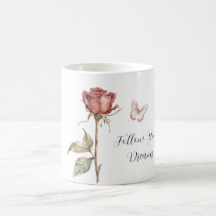 Taza De Café Rosa Roja Blanca Mariposa Sueños Rosa