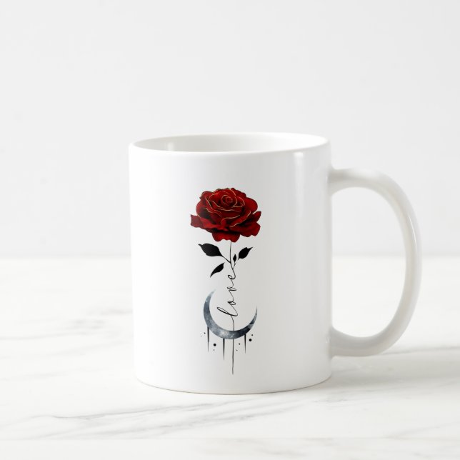 Taza De Café Rosa roja de tatuaje y luna de luna creciente con  (Derecha)