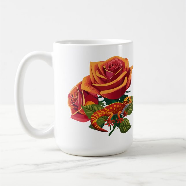 Taza De Café Rosa Roja Naranja Con Camaleón  (Izquierda)