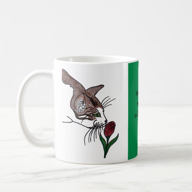 Taza De Café Rosa roja profunda que huele a gato (Izquierda)