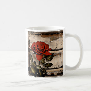 Taza De Café Rosa Roja Rústica De Madera Rústica De Barn De Gru