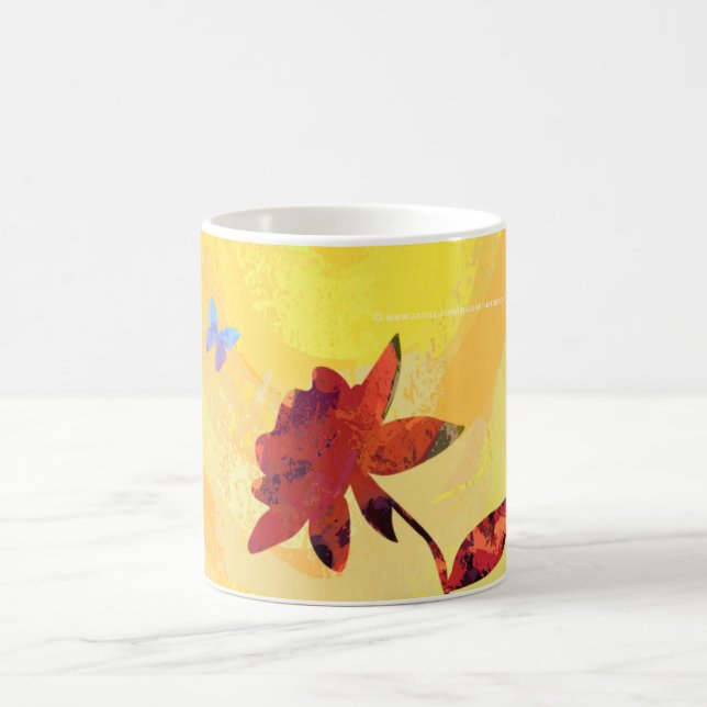 Taza De Café Rosa roja sobre amarillo (Centro)