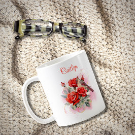Taza De Café Rosa Roja y Cardenal Personalizado del Café Mug