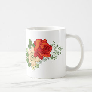Taza De Café Rosa Roja y Margaritas