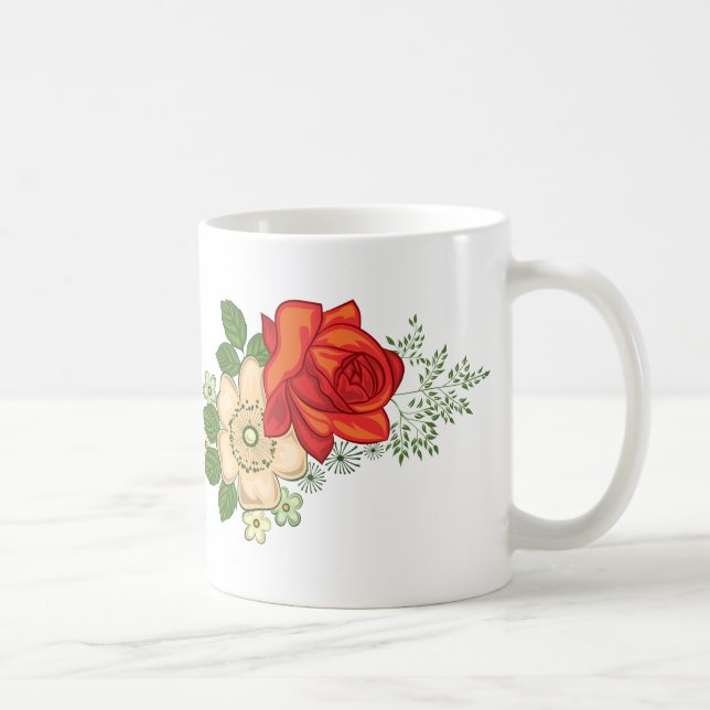 Taza De Café Rosa Roja y Margaritas (Derecha)