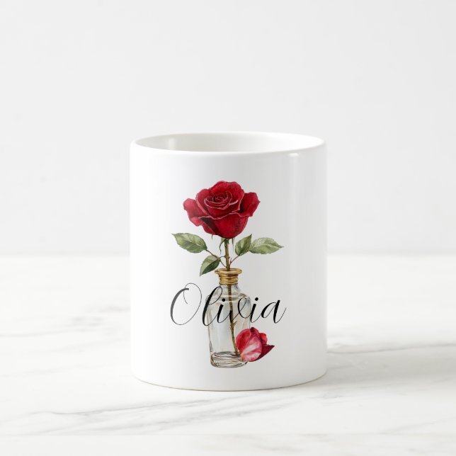 Taza De Café Rosa Roja y Petal (Centro)