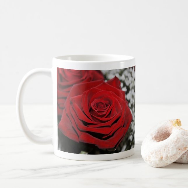 Taza De Café Rosa rojo hermoso (Con donut)
