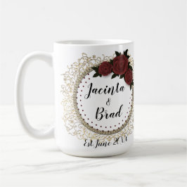 Taza De Café Rosa romántico Wreath Feather Boda