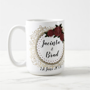 Taza De Café Rosa romántico Wreath Feather Boda