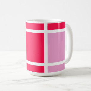 Taza De Café Rosa rosa blanco líneas cuadradas geométricas Mug