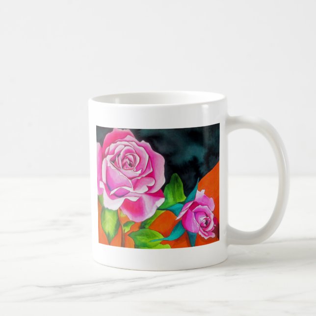 Taza De Café Rosa rosa con arte acuarela naranja (Derecha)