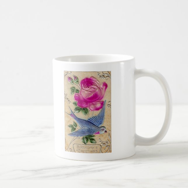 Taza De Café Rosa rosa de pájaro azul (Derecha)