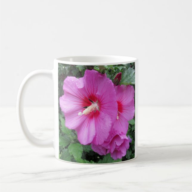 Taza De Café Rosa Rosa De Sharon Raindrop Petales Foto (Izquierda)