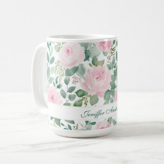 Taza De Café Rosa rosa floral con nombre personalizado