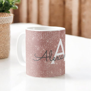 Taza De Café Rosa - Rosa Nombre Monograma de la espuma dorada