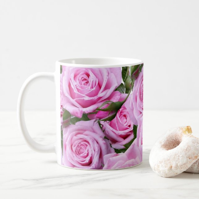 Taza De Café Rosa Rosa Rosa Rosa Azul Floral Mug (Con donut)