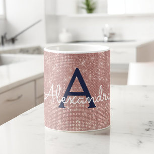 Taza De Café Rosa Rosa Rosa Rosa Dorada Parkol Bling Monograma