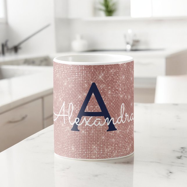 Taza De Café Rosa Rosa Rosa Rosa Dorada Parkol Bling Monograma (Subido por el creador)
