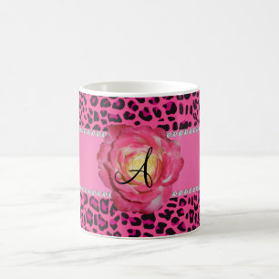 Taza De Café Rosa rosado del leopardo del monograma subió