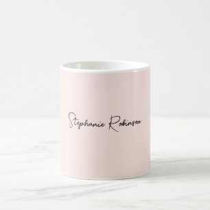 Taza De Café Rosa Sonrosado Moderno Estiloso Nombre de Monogram