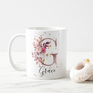 Taza De Café Rosa turbio Mauve Floral rosa Monograma G