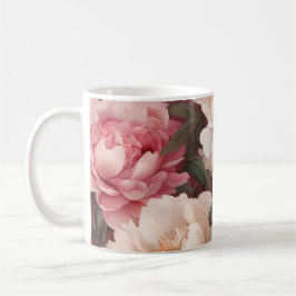 Taza De Café Rosa y blanco de peonía floral