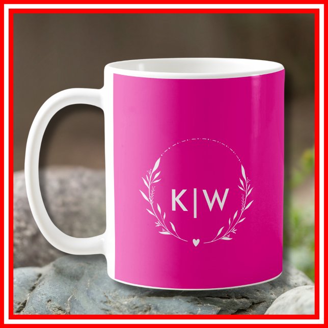Taza De Café Rosa y blanco | Monograma de Iniciales Modernas (Pink and White | Modern Initials Monogram Coffee Mug)