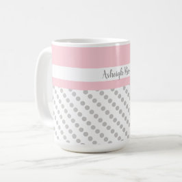 Taza De Café Rosa y gris, puntos de polka, personalizados