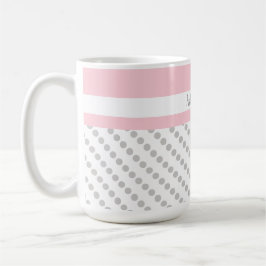 Taza De Café Rosa y gris, puntos de polka, personalizados