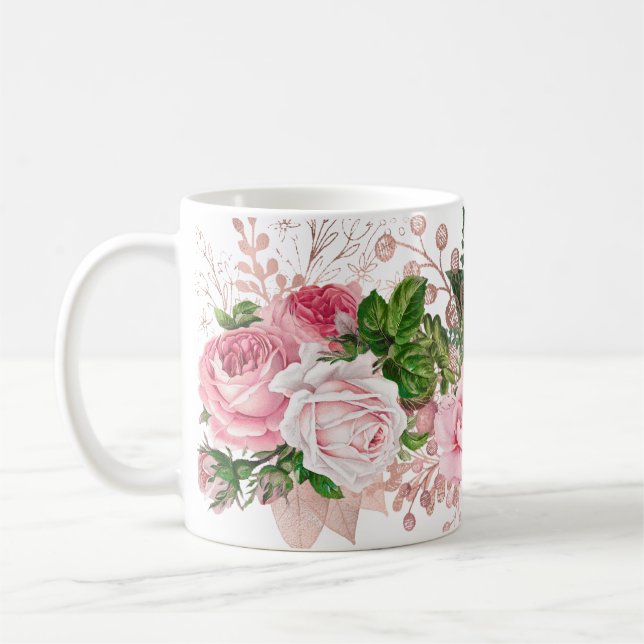 Taza De Café Rosa y Rosa Verde Bouquet (Izquierda)