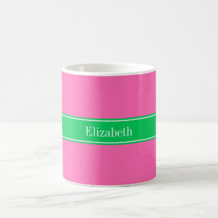 Taza De Café Rosado Caliente Sólido #2 Nombre De Rbn Verde Esme