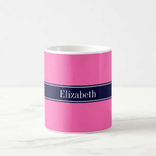 Taza De Café Rosado sólido en caliente #2, Monograma con nombre