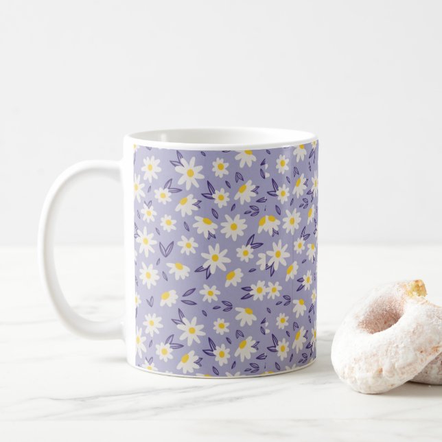 Taza De Café rosas azules, blancas y amarillas (Con donut)
