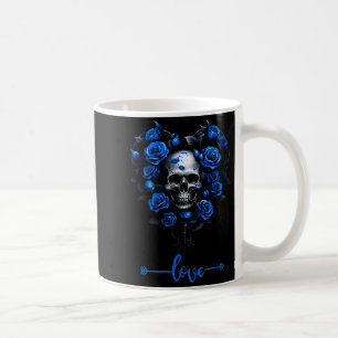 Taza De Café Rosas Azules Cráneo Para Hombres Roca De Amor Del