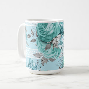Taza De Café Rosas azules encaje