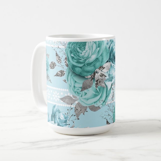 Taza De Café Rosas azules encaje (Anverso izquierdo)