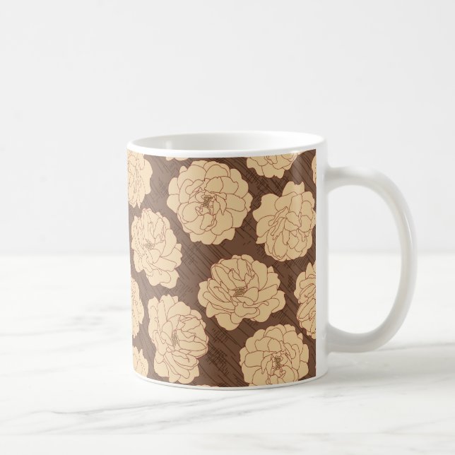 Taza De Café Rosas barrocos de nogal marrón - sin costuras. (Derecha)