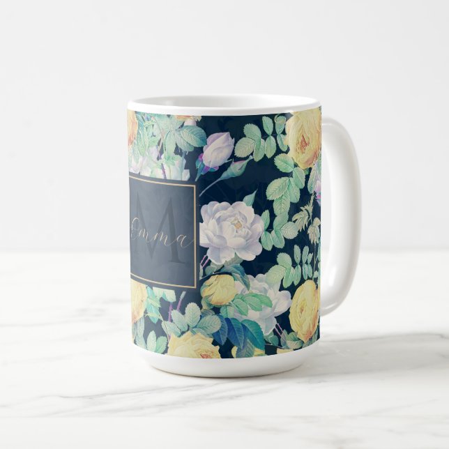 Taza De Café Rosas blancas amarillas rojas florales de diseño a (Anverso derecho)