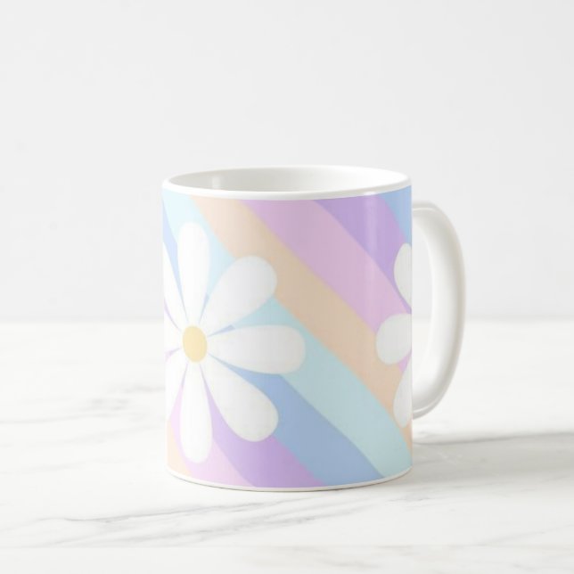 Taza De Café rosas blancas con un fondo colorido (Anverso derecho)